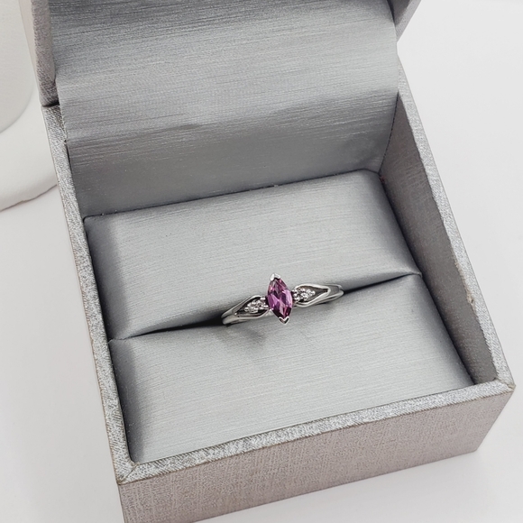 Genuine Marquise Amethyst & Round Zircon 925 Sterling Silver Dainty Ring - Picture 6 of 6